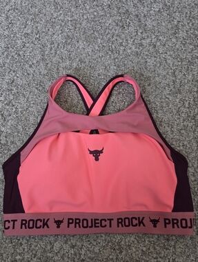 Under Armour Project Rock Womens Sports Bra Size XL Coral Pink -Padded
